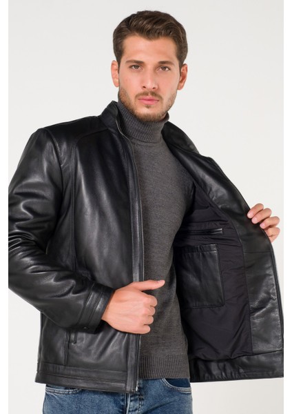 Deri Biker Style Düz Koyu Siyah Mont Ceket fiyatları
