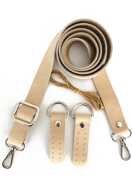 Atölyesi Deri Çanta Sapı Gümüş Renk Aksesuarlı (120 Cm) - Kemik Rengi
