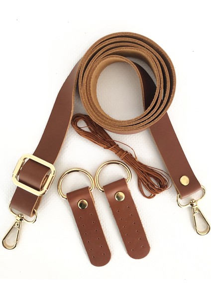 Atölyesi Deri Çanta Sapı Altın Renk Aksesuarlı (120 Cm) - Fındık Rengi