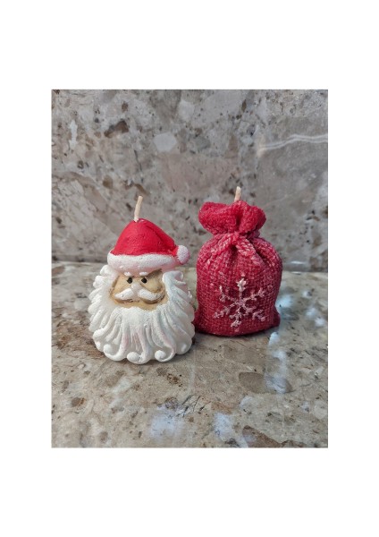 Noel Baba ve Çuvalı Yılbaşı Temalı Dekoratif Tasarım 2 Li Mum Seti ( Yeniyıl Christmas Konsept)