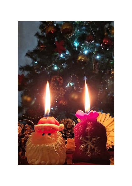 Noel Baba ve Çuvalı Yılbaşı Temalı Dekoratif Tasarım 2 Li Mum Seti ( Yeniyıl Christmas Konsept) fırsatları
