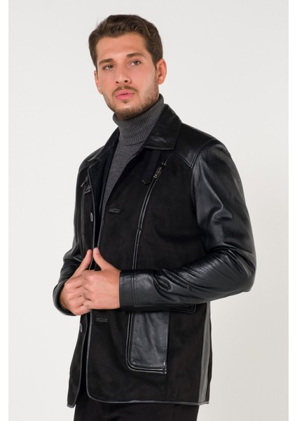 Deri Dik Kemerli Yaka Düğme Kapama Siyah Mont fiyatları