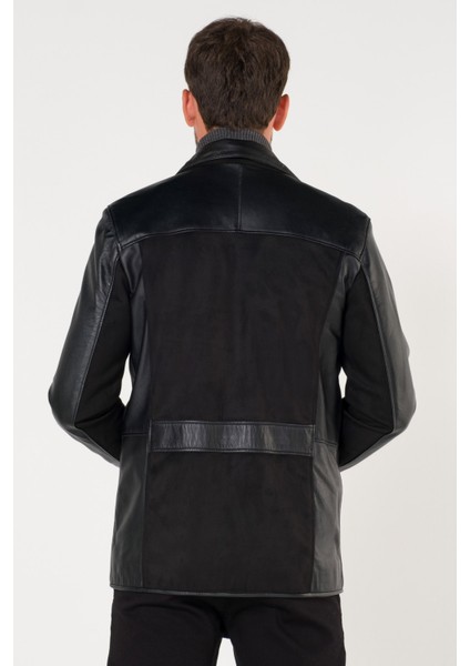 Deri Dik Kemerli Yaka Düğme Kapama Siyah Mont fırsatları