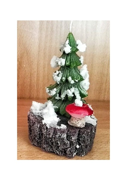 Yılbaşı Kütük Mumlu Karlı Çam Ağacı Mum ( Noel Yeniyıl Christmas Konsept)