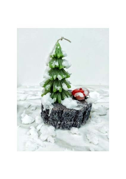 Yılbaşı Kütük Mumlu Karlı Çam Ağacı Mum ( Noel Yeniyıl Christmas Konsept) modelleri