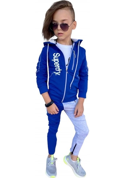 Erkek Çocuk Fermuarlı Spor Günlük Mavi Takım