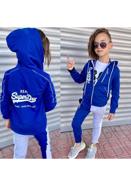 Erkek Çocuk Fermuarlı Spor Günlük Mavi Takım modelleri