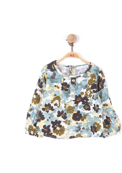 31602 Batik Çiçekli Kız Gömlek 9AY-3YAŞ