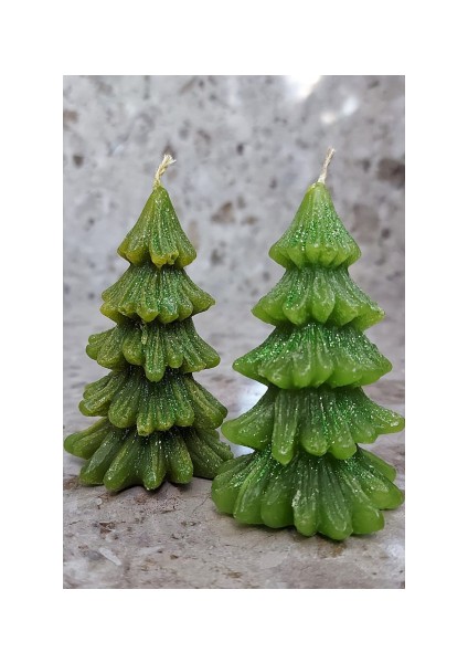 2 Li Yılbaşı Çam Ağacı Mum Simli ( Noel Yeniyıl Christmas Konsept) modelleri
