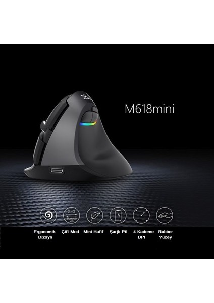 Delux M618 Mini Bluetooth 4.0+ 2.4g Ergonomik Şarjlı Sessiz Rgb Mouse