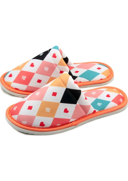 Unisex Ev Terliği Yumuşak Tabanlı Beyaz Poker Deseniyle