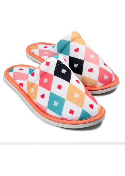 Unisex Ev Terliği Yumuşak Tabanlı Beyaz Poker Deseniyle modelleri