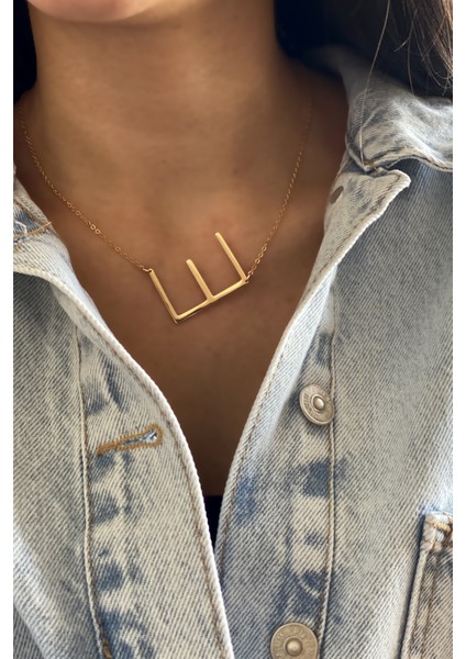 Gold Iri Plaka Harf Kolye E Harfi