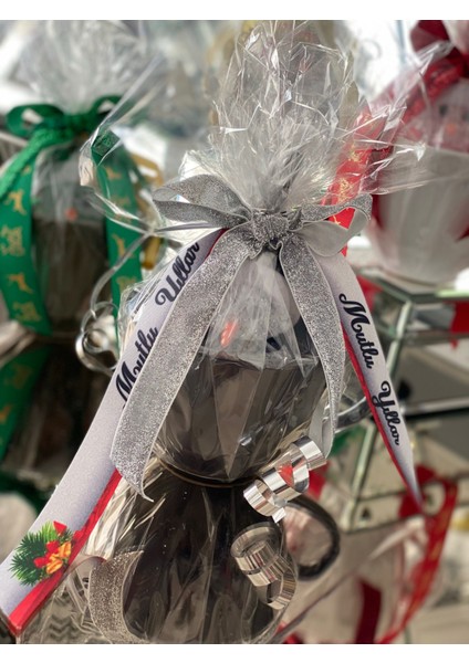 Yeni Yıl Yılbaşı Hediye Seti Işıklı Kardan Adam Dekorasyon Süs Büyük Porselen Kupa Fincan Kase Füme Siyah