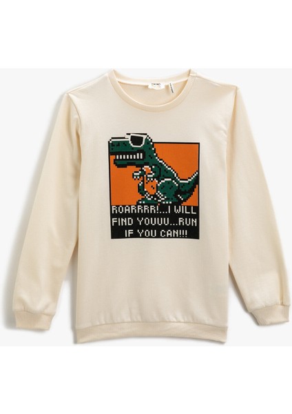 Dinozor Baskılı Sweatshirt Uzun Kollu