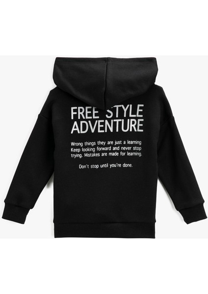 Slogan Baskılı Kapşonlu Sweatshirt Fermuarlı Cepli Pamuklu fiyatları