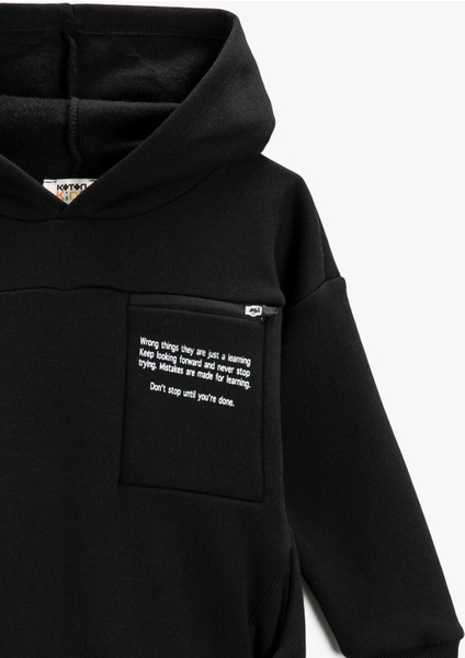 Slogan Baskılı Kapşonlu Sweatshirt Fermuarlı Cepli Pamuklu modelleri