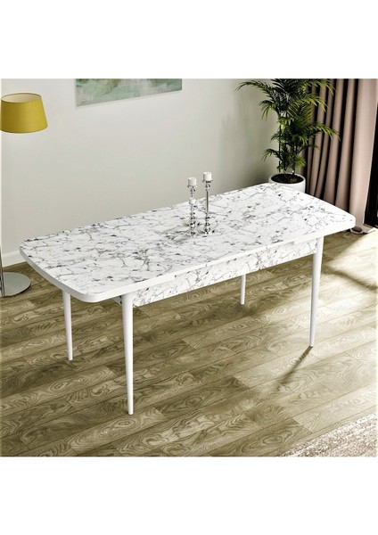 Concept Canisa Eva Serisi 80 x 132 cm Mdf Açılabilir Beyaz Mermer Desen Mutfak Masa Takımı + 6 Adet Sandalye fiyatları