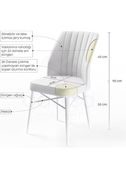 Concept Canisa Eva Serisi 80 x 132 cm Mdf Açılabilir Beyaz Mermer Desen Mutfak Masa Takımı + 6 Adet Sandalye indirimleri