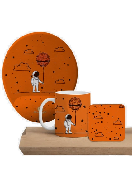 Space Astronot Kupa, Mousepad ve Bardak Altlıklı Hediye Seti