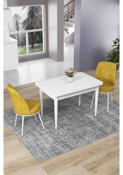 Concept Nil Serisi 70 x 110 cm Sabit Beyaz Mutfak Masa Takımı+2 Adet Sandalye