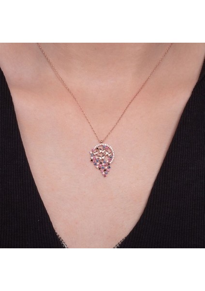 Renkli Taşlı Kelebekler 925 Ayar Gümüş Kolye