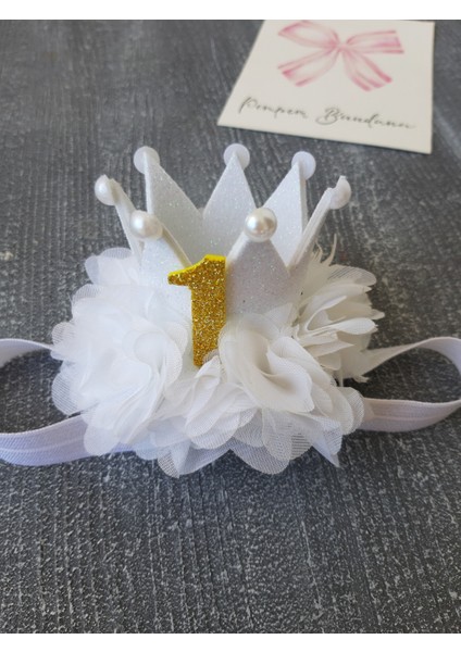 Kız Bebek Doğum Günü Tacı Beyaz Renk 1 Yaş Kutlaması İçin Özel Tasarım