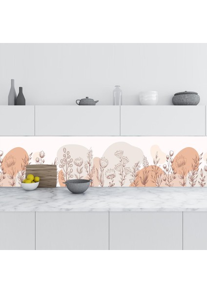 Mutfak Tezgah Arası Folyo Fayans Kaplama Folyosu Botanik Çiçek 60X300 cm