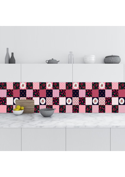 Mutfak Tezgah Arası Folyo Fayans Kaplama Folyosu Kiraz Kalp 60 x 500 cm