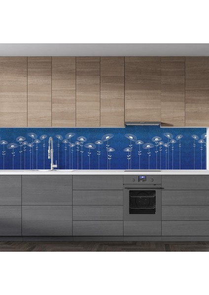 Mutfak Tezgah Arası Folyo Fayans Kaplama Folyosu Mavi Beyaz Çiçekler 60 x 300 cm fiyatları