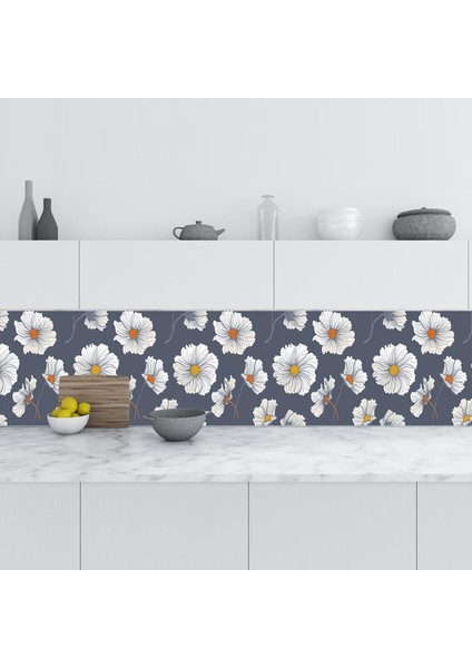 Mutfak Tezgah Arası Folyo Fayans Kaplama Folyosu Papatya Çizim 60 x 300 cm