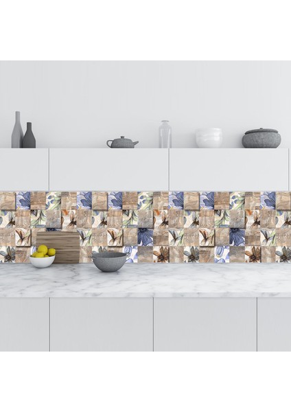 Mutfak Tezgah Arası Folyo Fayans Kaplama Folyosu Soyut Çiçek Tasarım 60 x 400 cm