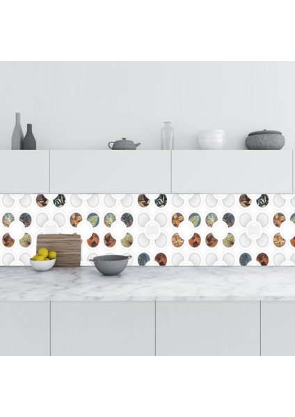 Mutfak Tezgah Arası Folyo Fayans Kaplama Folyosu Yuvarlak Yaprak 60 x 400 cm