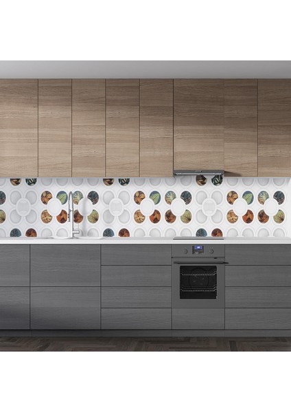 Mutfak Tezgah Arası Folyo Fayans Kaplama Folyosu Yuvarlak Yaprak 60 x 400 cm fiyatları