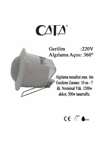 Sıva Altı Hareket Sensörü - 360 Derece 600 W - CT-9242