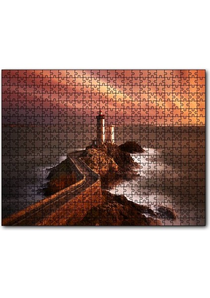 Günbatımında Kayalıklar ve Deniz Feneri 120 Parça Puzzle Yapboz Mdf (Ahşap)