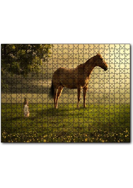 Kız Dev At ve Çayırlar Fantastik Illüstrasyon 255 Parça Puzzle Yapboz Mdf (Ahşap)