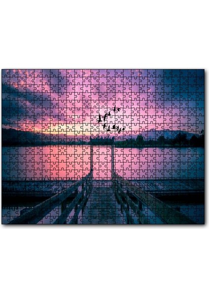 Kızıl Günbatımı Göl ve Turnalar 120 Parça Puzzle Yapboz Mdf (Ahşap)