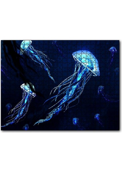 Karanlık Sular Neon Denizanaları 120 Parça Puzzle Yapboz Mdf (Ahşap)