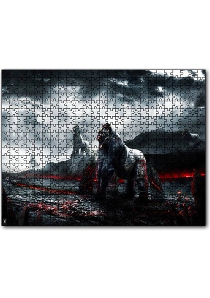 Lavlar ve Goril Savaşçılar Illüstrasyon 255 Parça Puzzle Yapboz Mdf (Ahşap)