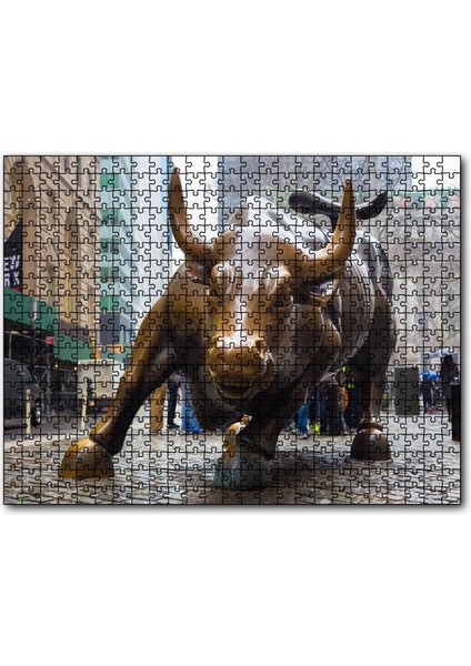 Manhattan Wall Street Önü Boğa Heykeli 120 Parça Puzzle Yapboz Mdf (Ahşap)