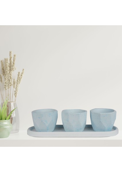 Eti Serisi Ebabil Mavi 3 Lü Saksı Seti