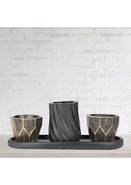 Eti Serisi Kumru Ebabil Siyah Altın 3 Lü Saksı Seti