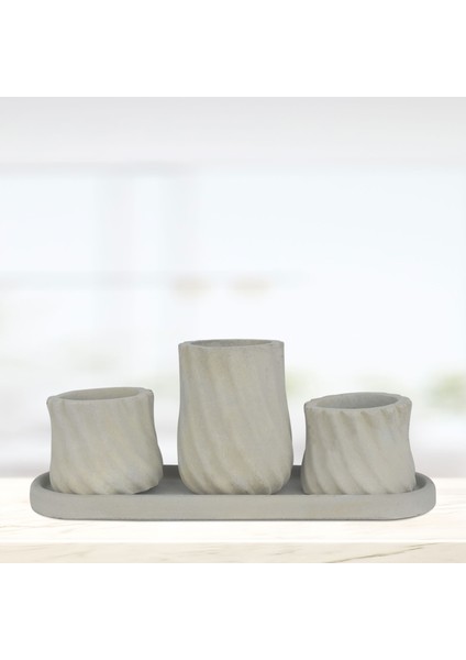 Eti Serisi Kumru Gri 3 Lü Saksı Seti