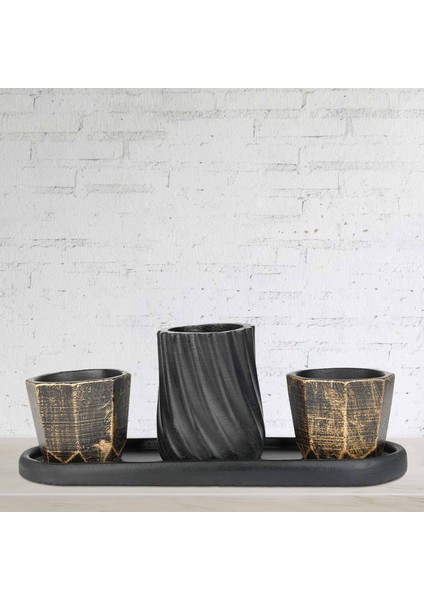 Eti Serisi Kumru Toygar Siyah Altın 3 Lü Saksı Seti
