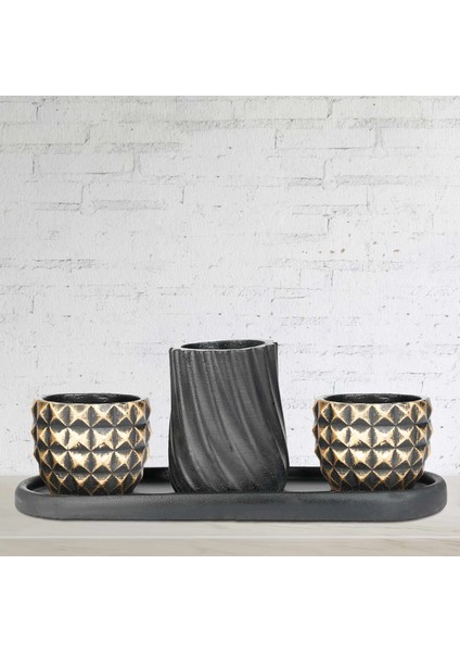 Eti Serisi Kumru Turna Siyah Altın 3 Lü Saksı Seti