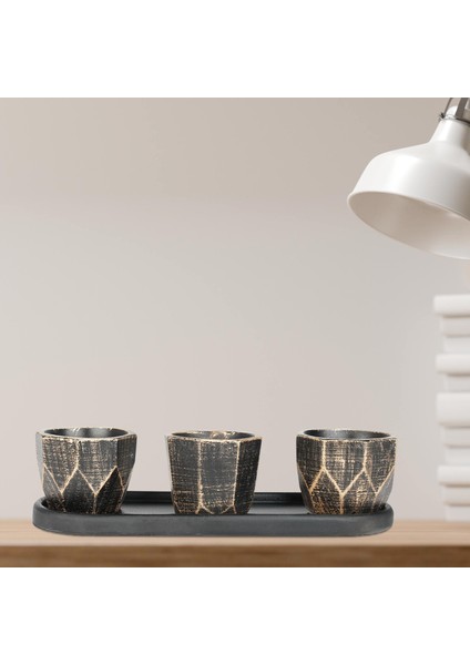 Eti Serisi Toygar Ebabil Siyah Altın 3 Lü Saksı Seti