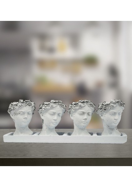 Hitit Serisi Helen Beyaz Siyah 4 Lü Saksı Seti