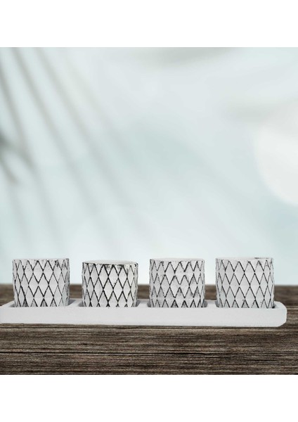 Hitit Serisi Patka Beyaz Siyah 4 Lü Saksı Seti