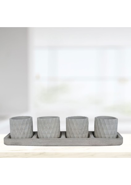 Hitit Serisi Patka Gri 4 Lü Saksı Seti